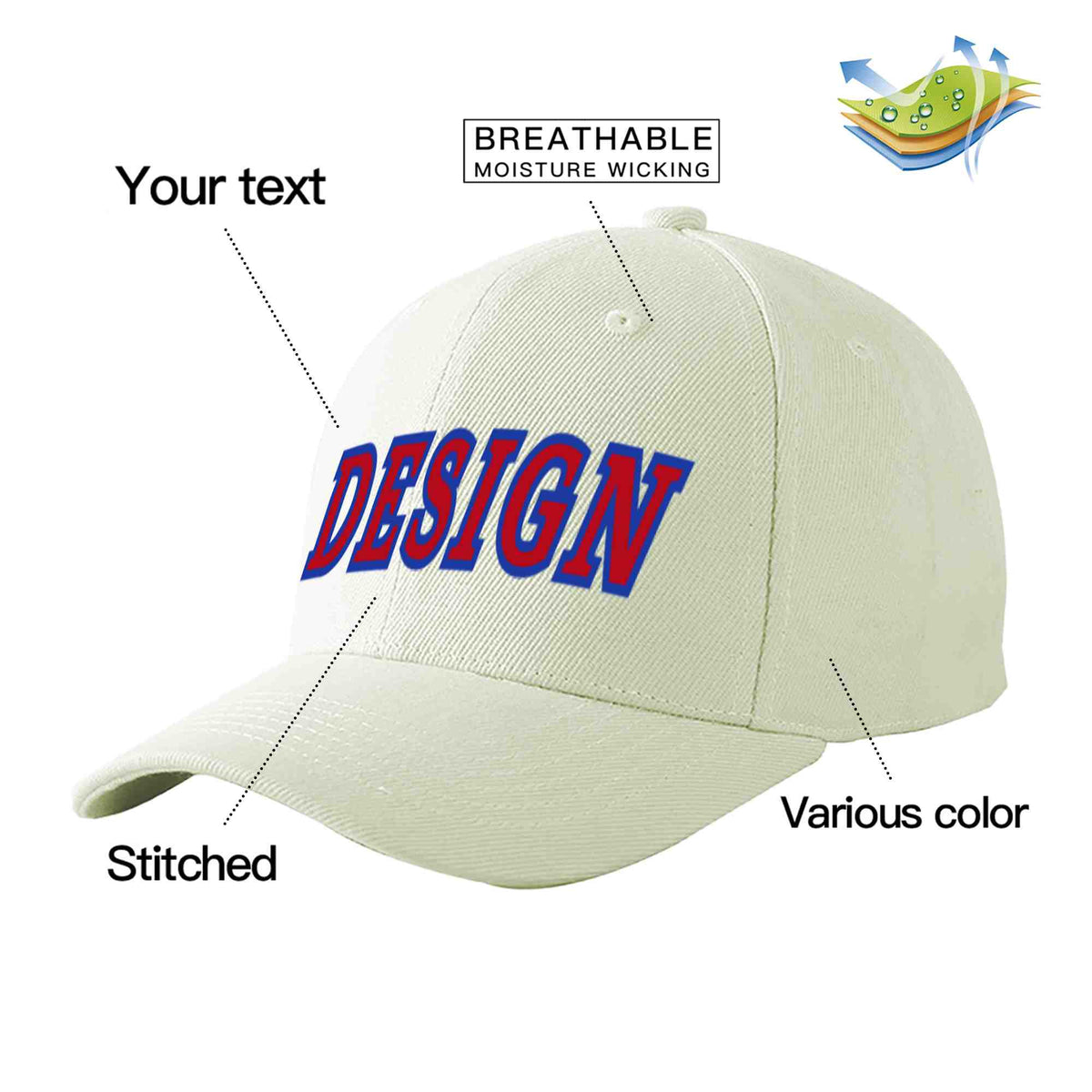 Custom Cream Red-Royal Curved Eaves Sport Design Baseball Cap
