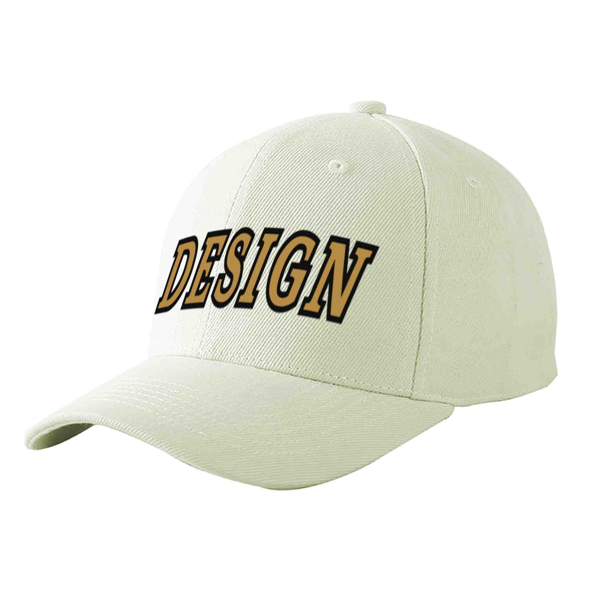Custom Cream Old Gold-Black Curved Eaves Sport Design Baseball Cap