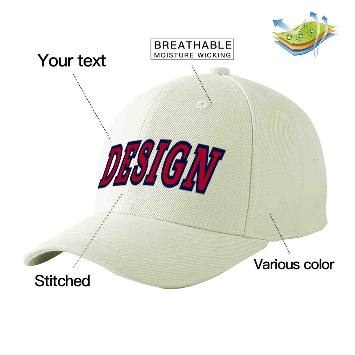 Custom Cream Red-Navy Curved Eaves Sport Design Baseball Cap