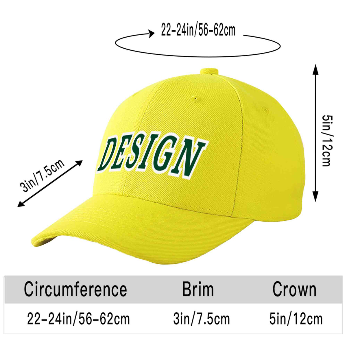 Custom Yellow Green-White Curved Eaves Sport Design Baseball Cap