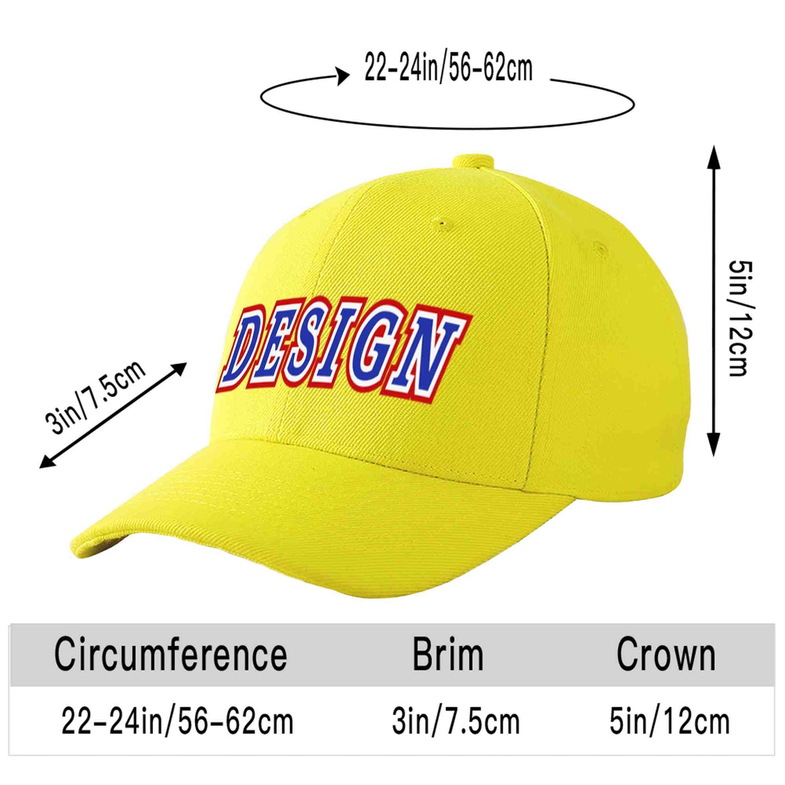 Custom Yellow Royal-White Curved Eaves Sport Design Baseball Cap