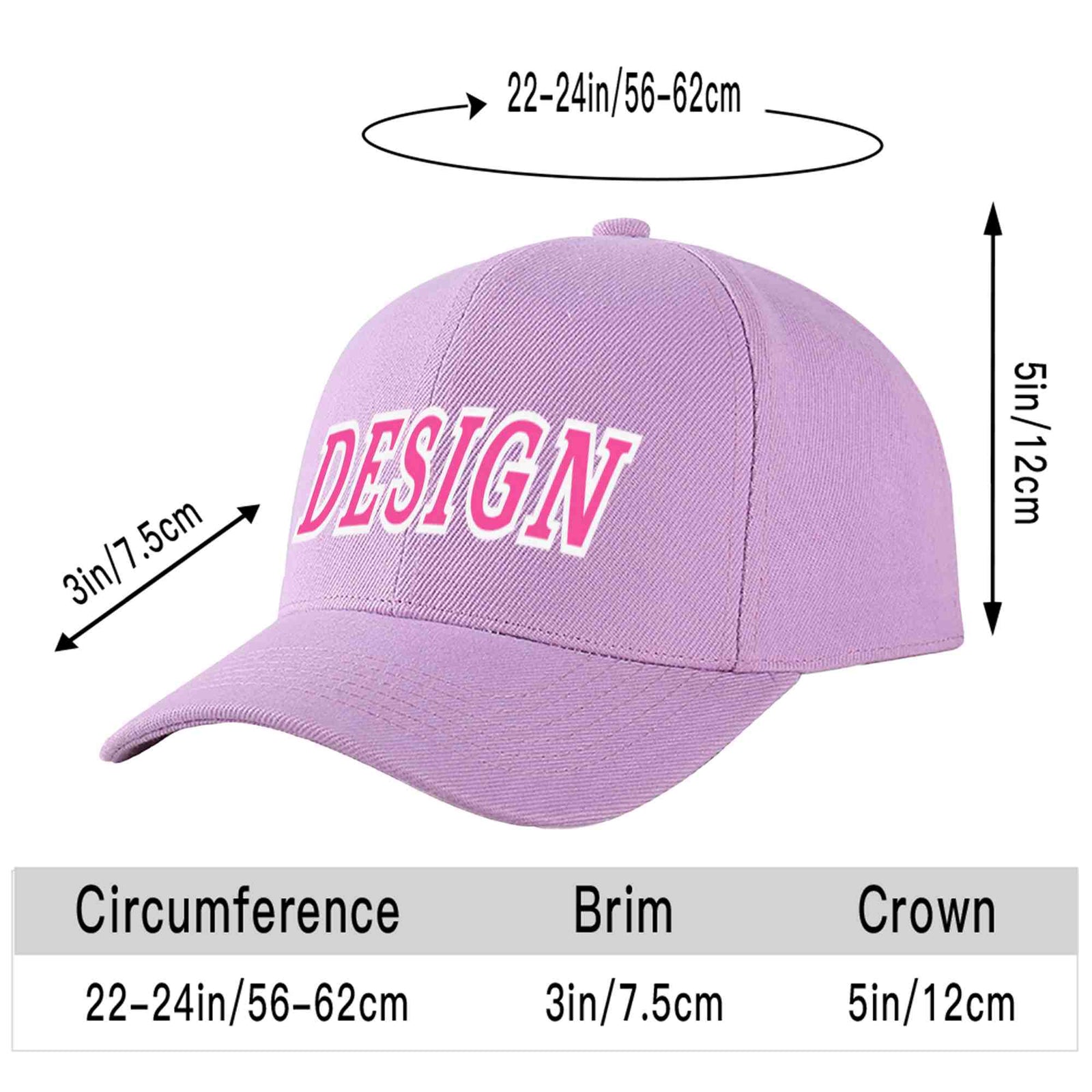 Custom Light Purple Pink-White Curved Eaves Sport Design Baseball Cap