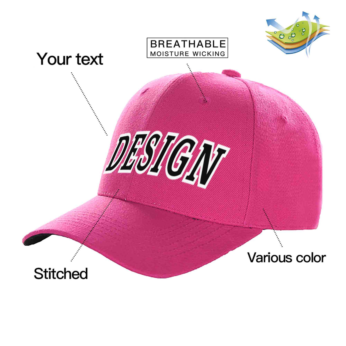 Custom Rose Red Black-White Curved Eaves Sport Design Baseball Cap
