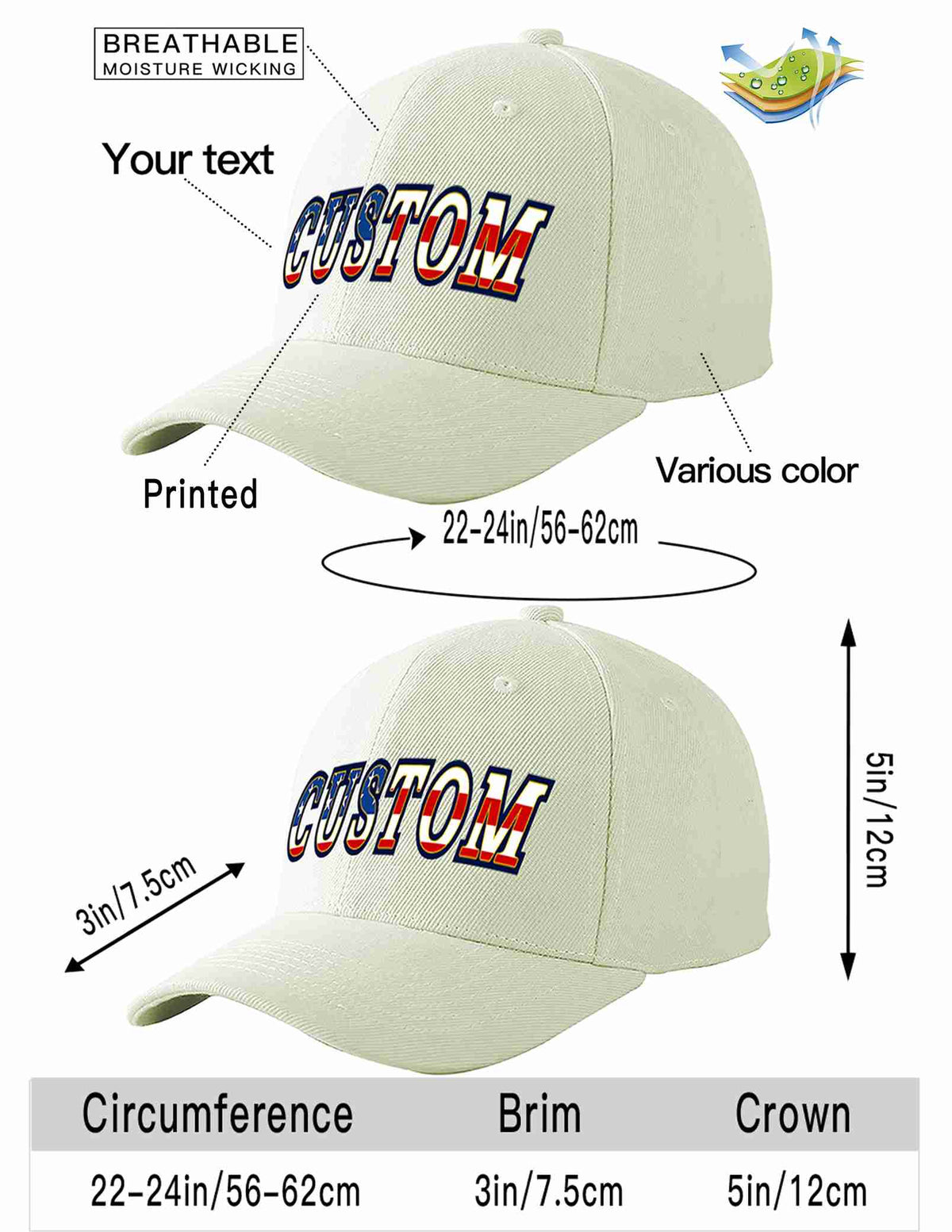 Custom Cream Vintage USA Flag-Gold Curved Eaves Sport Baseball Cap Design for Men/Women/Youth