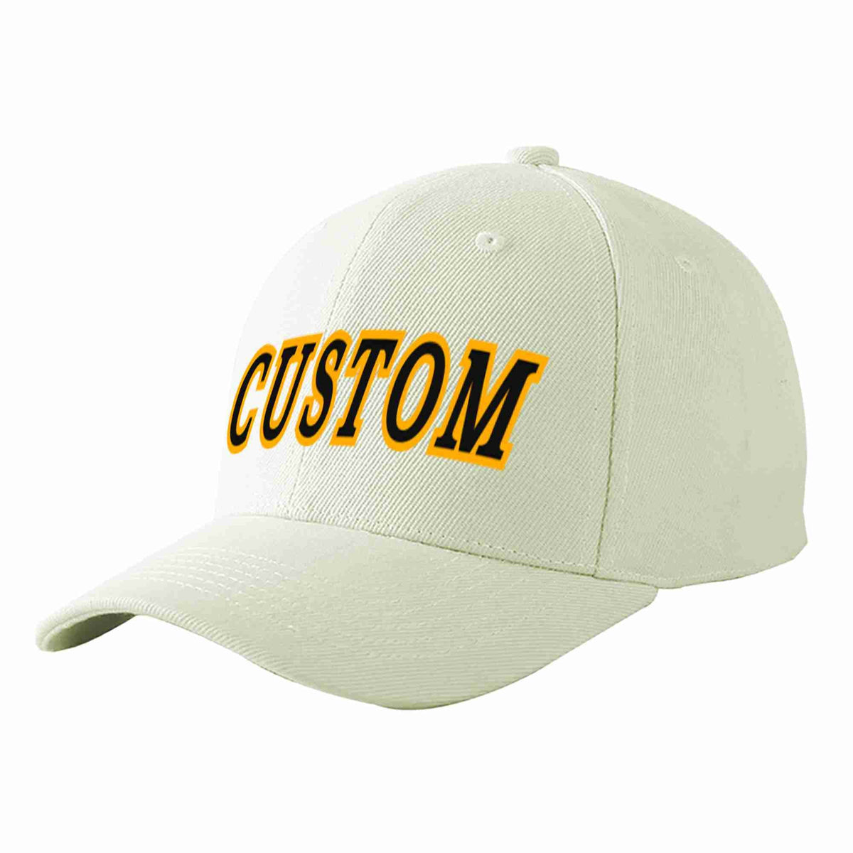 Custom Cream Black-Yellow Curved Eaves Sport Baseball Cap Design for Men/Women/Youth