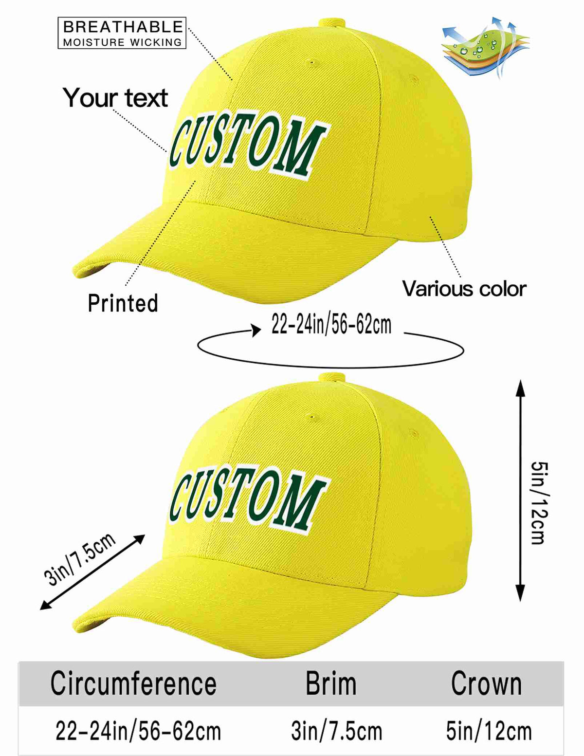 Custom Yellow Green-White Curved Eaves Sport Baseball Cap Design for Men/Women/Youth