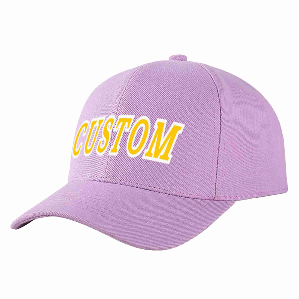 Custom Light Purple Gold-White Curved Eaves Sport Baseball Cap Design for Men/Women/Youth