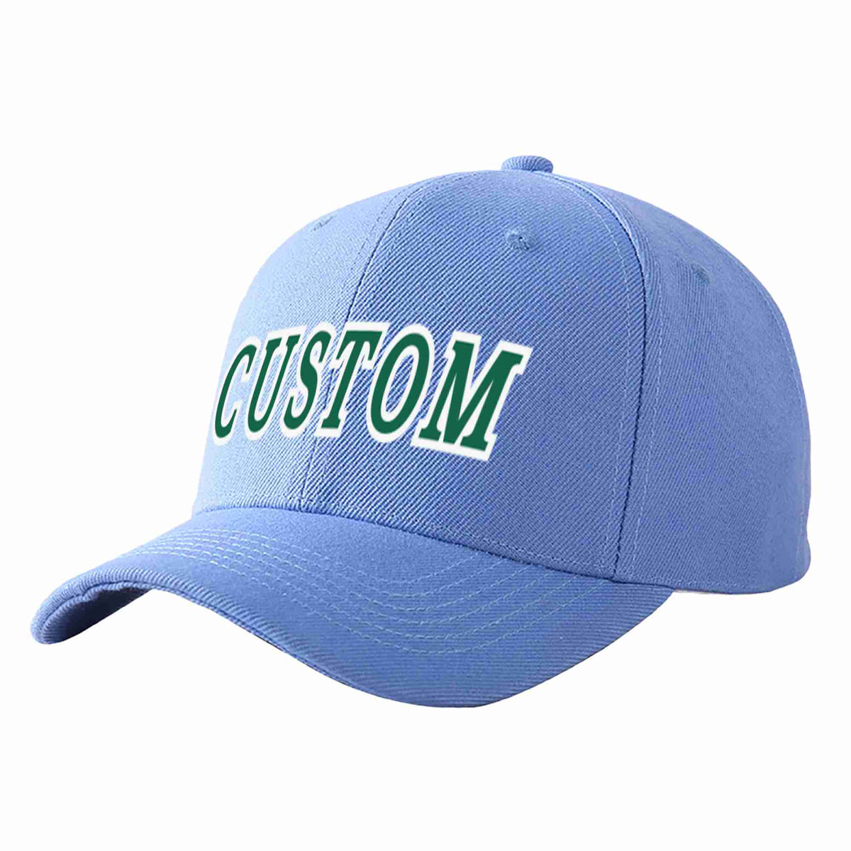 Custom Sky Blue Kelly Green-White Curved Eaves Sport Baseball Cap Design for Men/Women/Youth