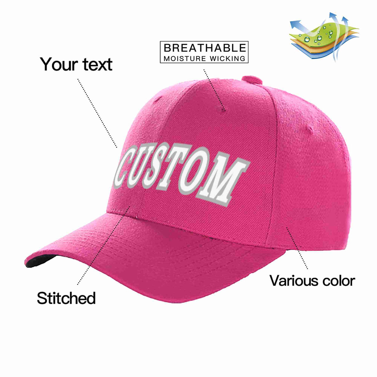 Custom Rose Red White-Gray Curved Eaves Sport Baseball Cap Design for Men/Women/Youth