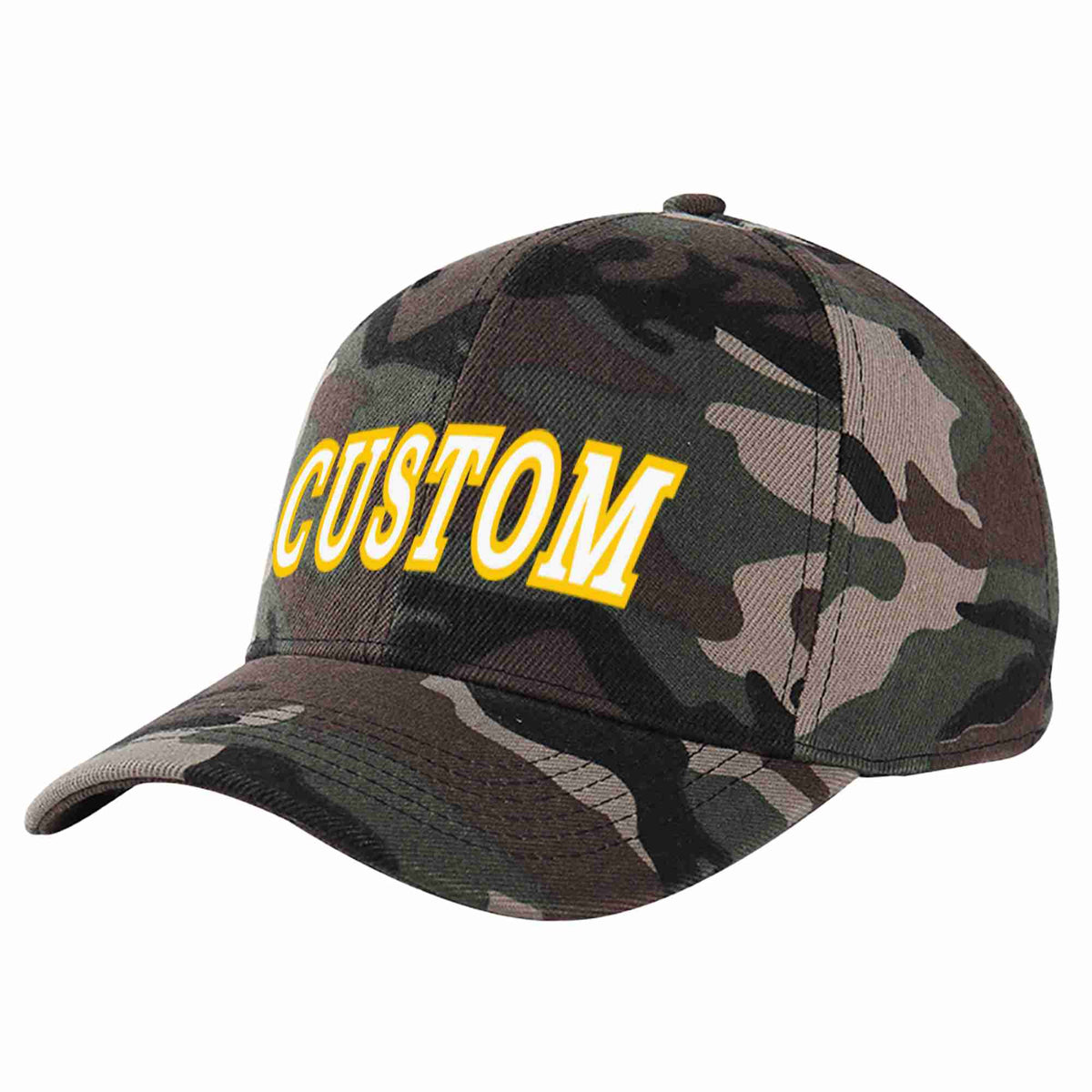Custom Camo White-Gold Curved Eaves Sport Baseball Cap Design for Men/Women/Youth