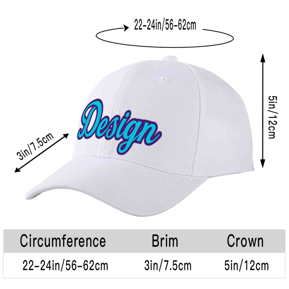 Custom White Light Blue-Purple Curved Eaves Sport Design Baseball Cap