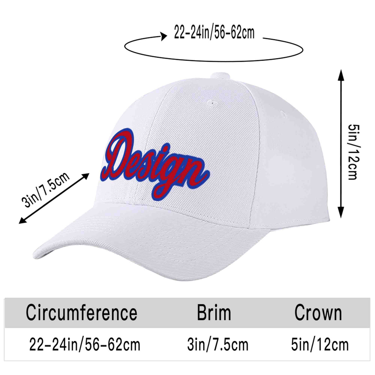 Custom White Red-Royal Curved Eaves Sport Design Baseball Cap