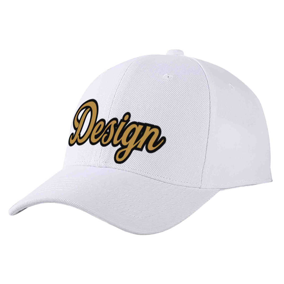 Custom White Old Gold-Black Curved Eaves Sport Design Baseball Cap