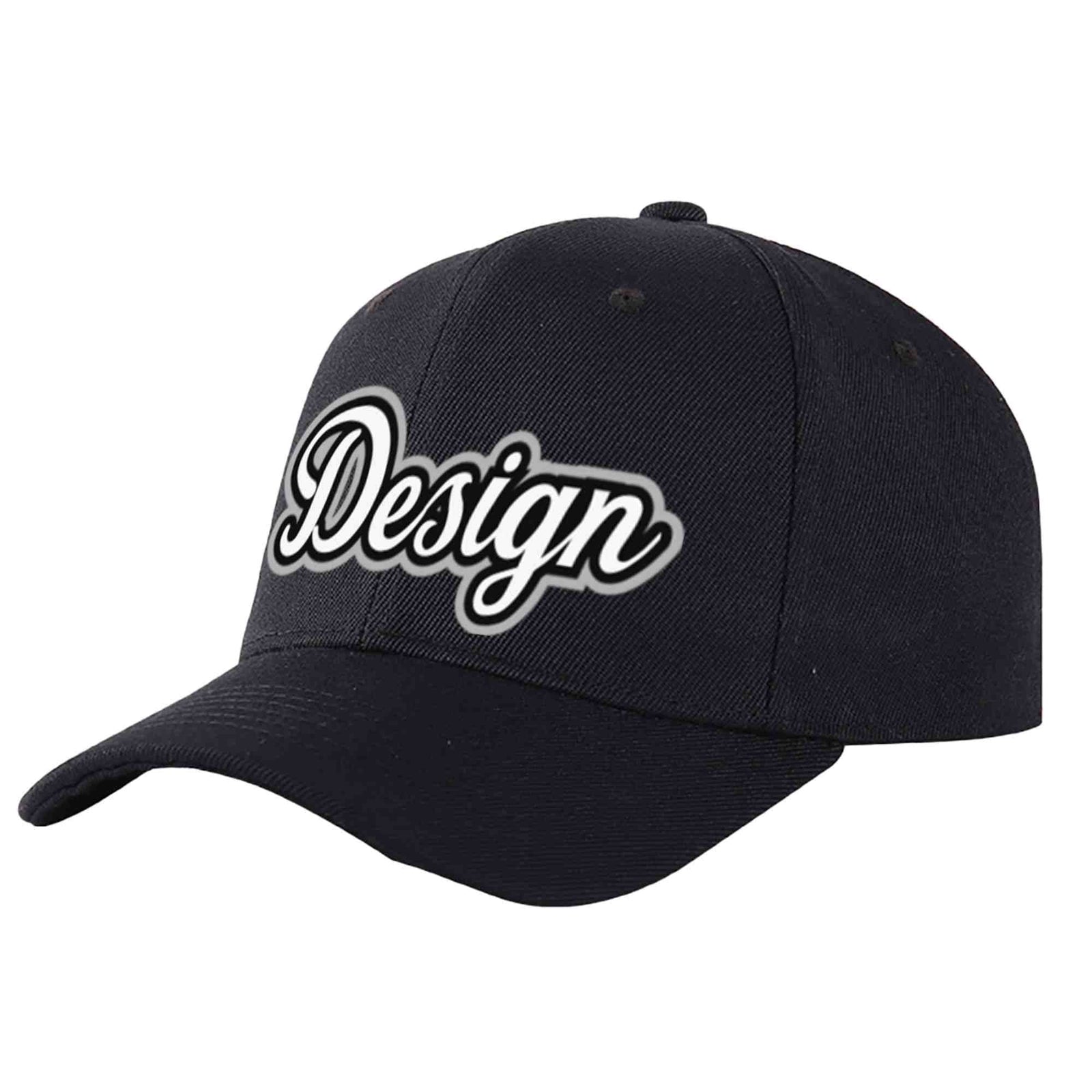 Custom Black White-Black Curved Eaves Sport Design Baseball Cap