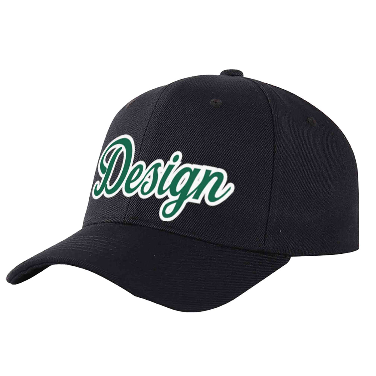 Custom Black Kelly Green-White Curved Eaves Sport Design Baseball Cap