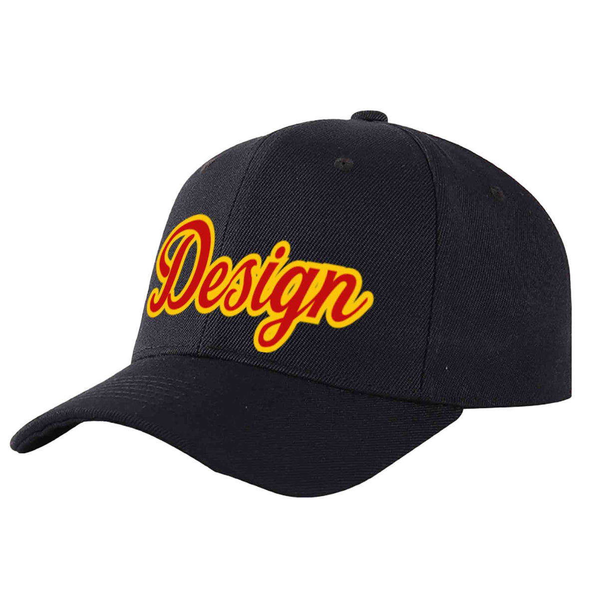 Custom Black Red-Yellow Curved Eaves Sport Design Baseball Cap