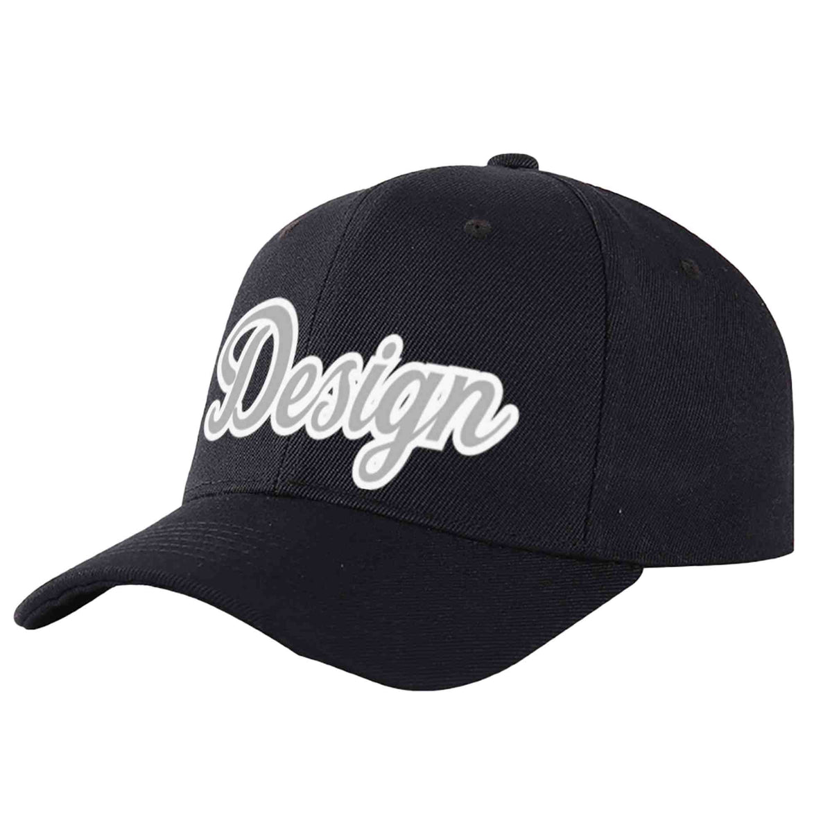 Custom Black Gray-White Curved Eaves Sport Design Baseball Cap