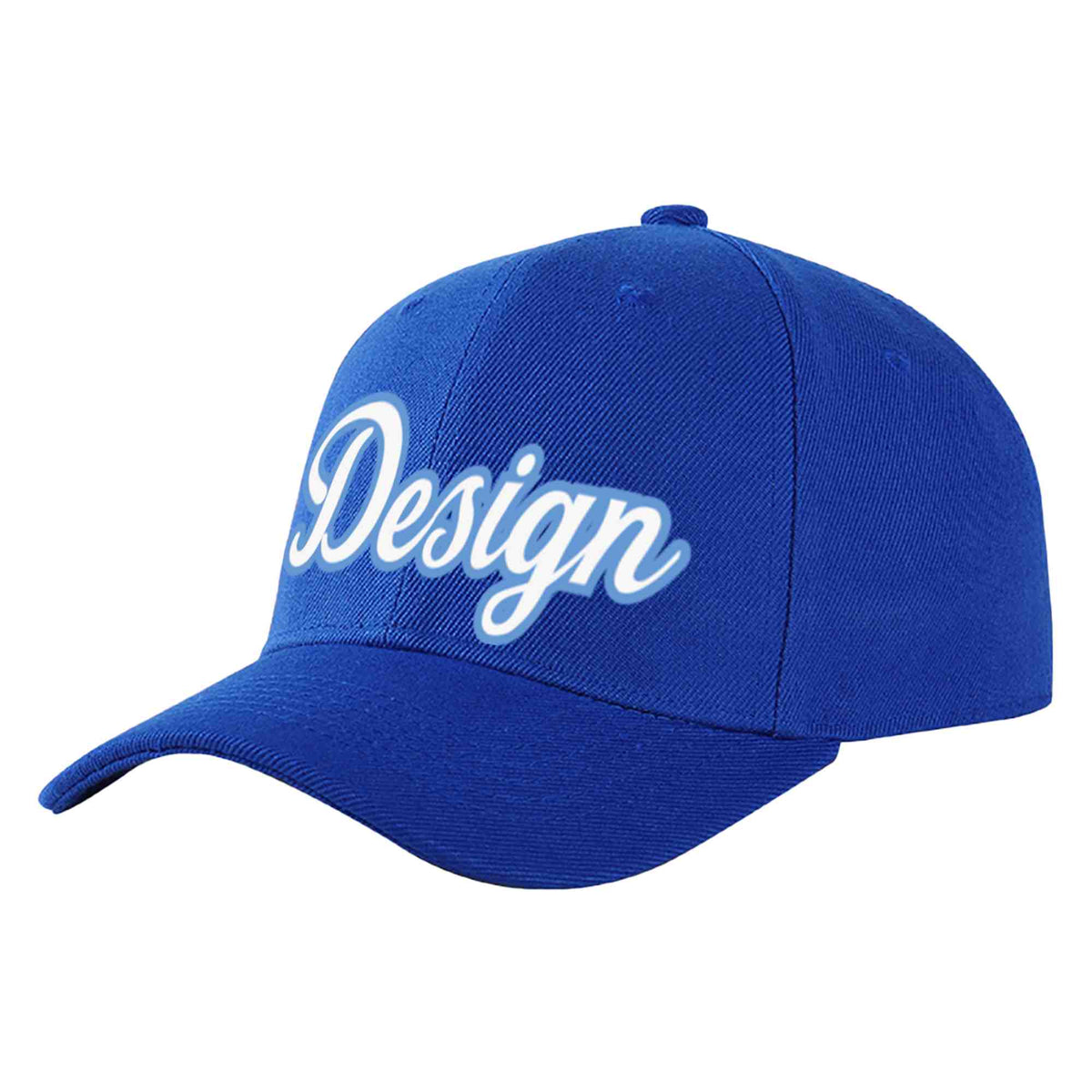 Custom Royal White-Light Blue Curved Eaves Sport Design Baseball Cap