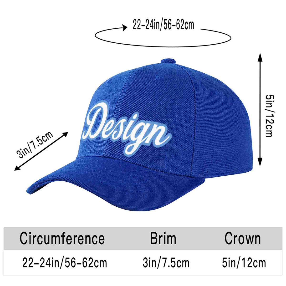 Custom Royal White-Light Blue Curved Eaves Sport Design Baseball Cap