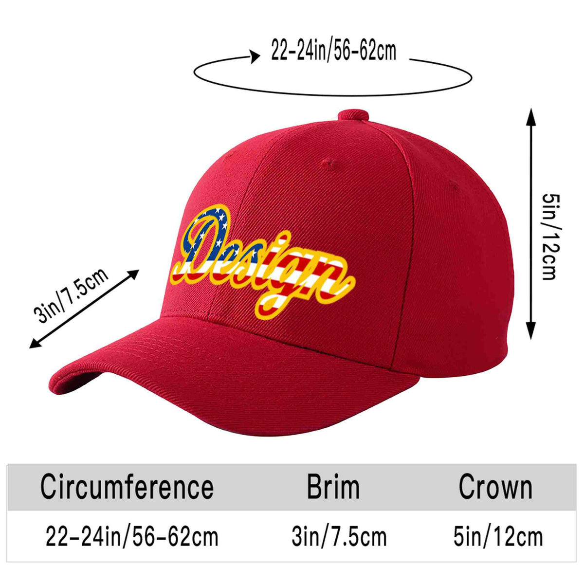 Custom Red Vintage USA Flag-Gold Curved Eaves Sport Design Baseball Cap