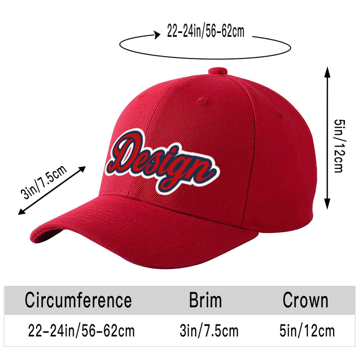 Custom Red Red-Navy Curved Eaves Sport Design Baseball Cap