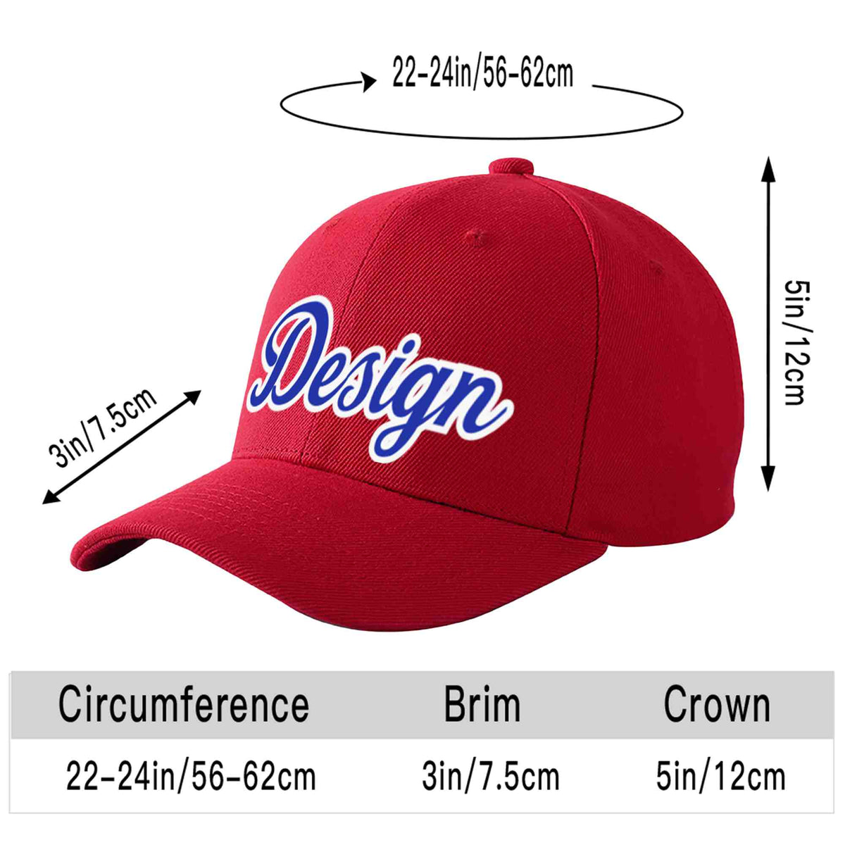 Custom Red Royal-White Curved Eaves Sport Design Baseball Cap