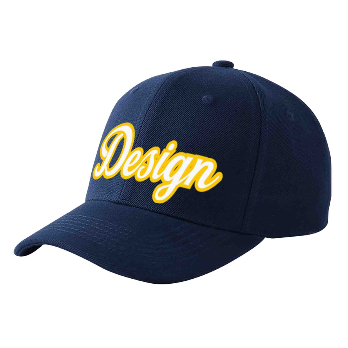 Custom Navy White-Gold Curved Eaves Sport Design Baseball Cap