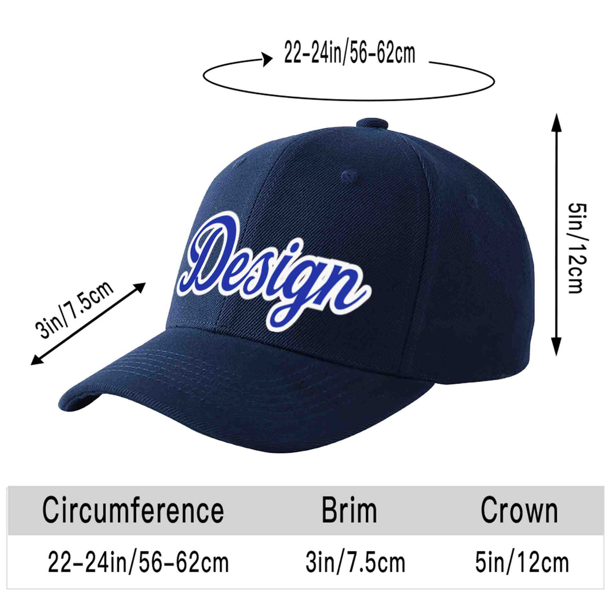Custom Navy Royal-White Curved Eaves Sport Design Baseball Cap