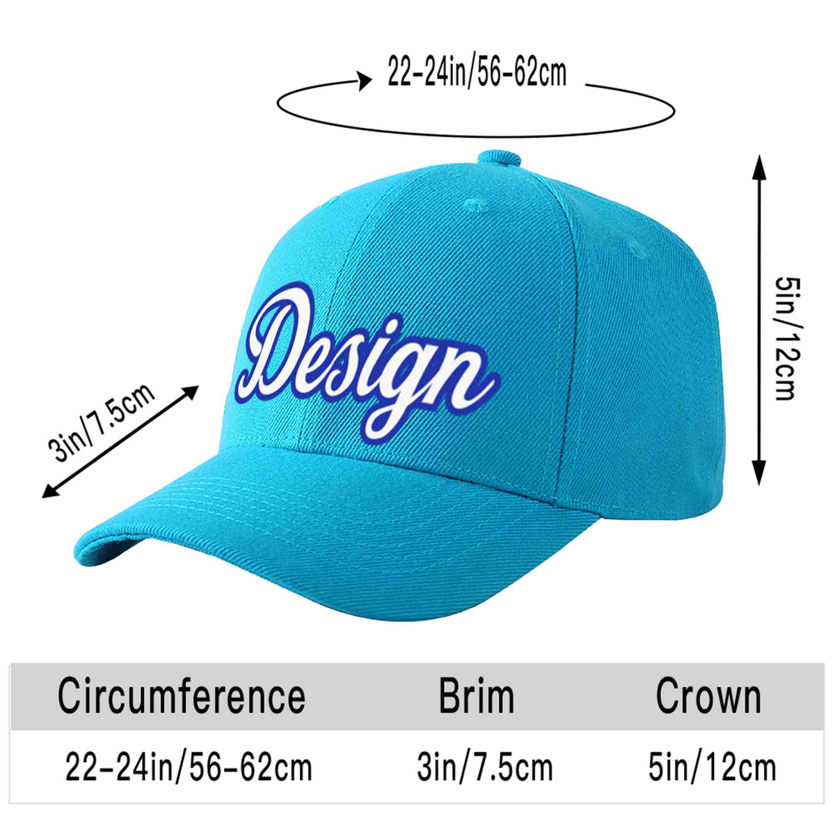 Custom Aqua White-Royal Curved Eaves Sport Design Baseball Cap