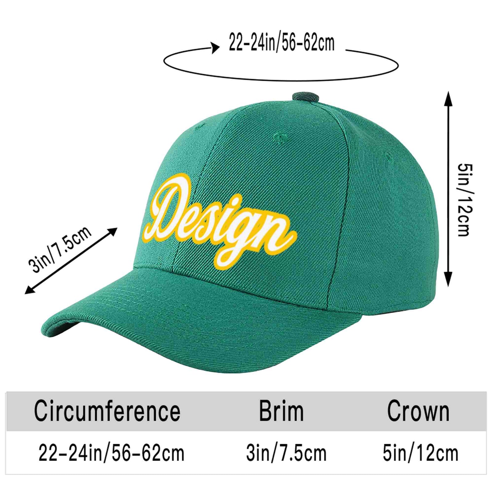 Custom Light Green White-Gold Curved Eaves Sport Design Baseball Cap