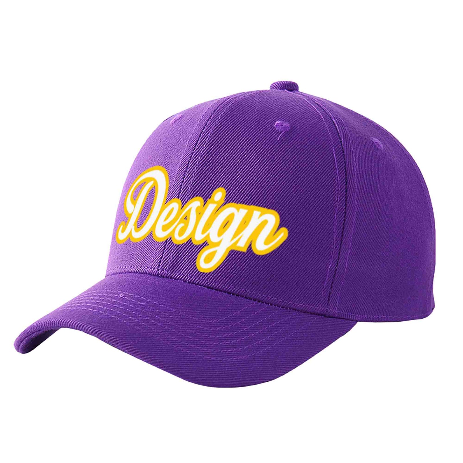 Custom Purple White-Gold Curved Eaves Sport Design Baseball Cap