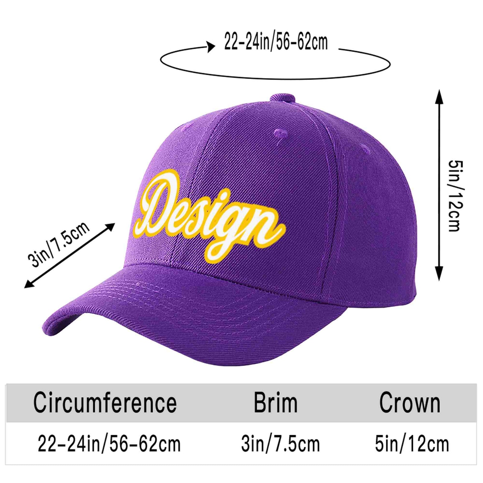 Custom Purple White-Gold Curved Eaves Sport Design Baseball Cap
