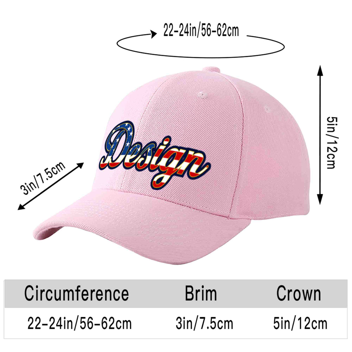 Custom Pink Vintage USA Flag-Gold Curved Eaves Sport Design Baseball Cap