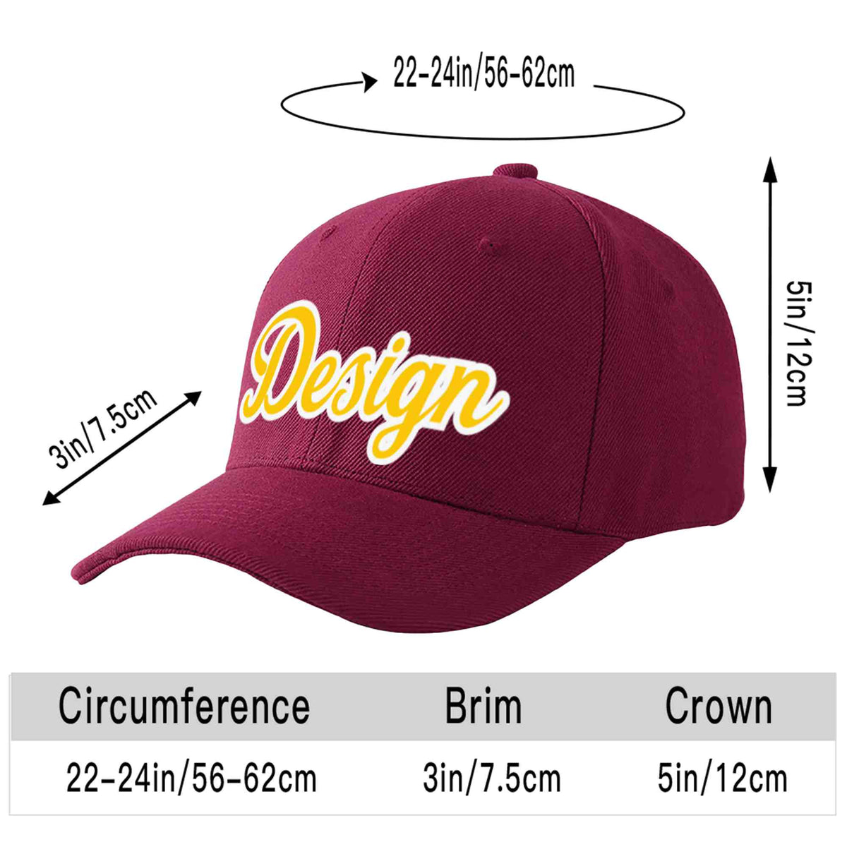 Custom Red Wine Gold-White Curved Eaves Sport Design Baseball Cap