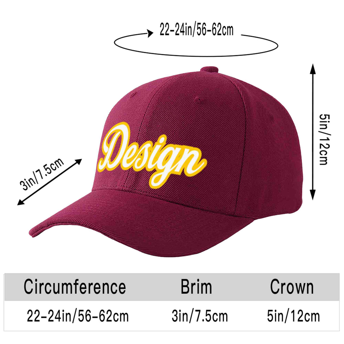 Custom Red Wine White-Gold Curved Eaves Sport Design Baseball Cap