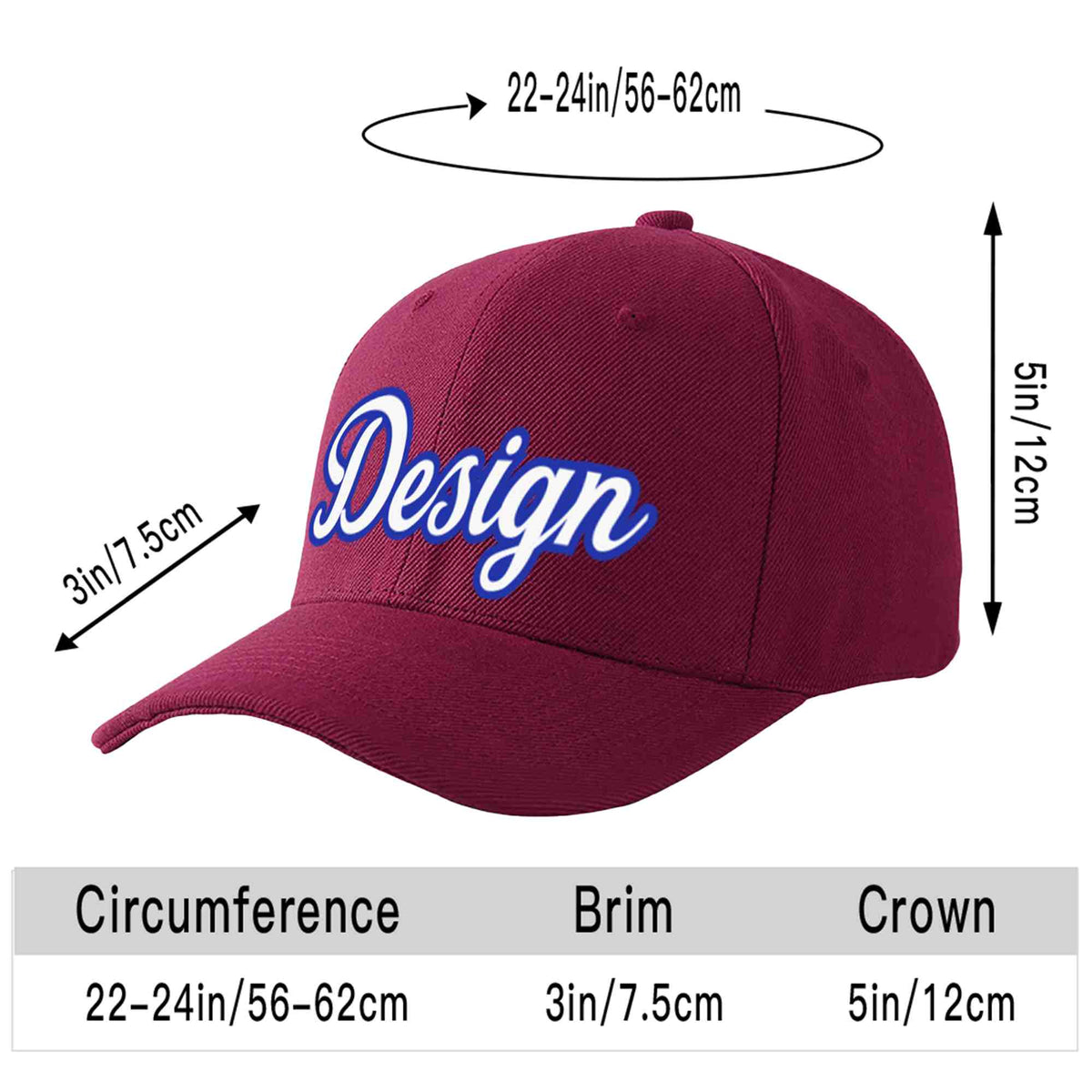 Custom Red Wine White-Royal Curved Eaves Sport Design Baseball Cap
