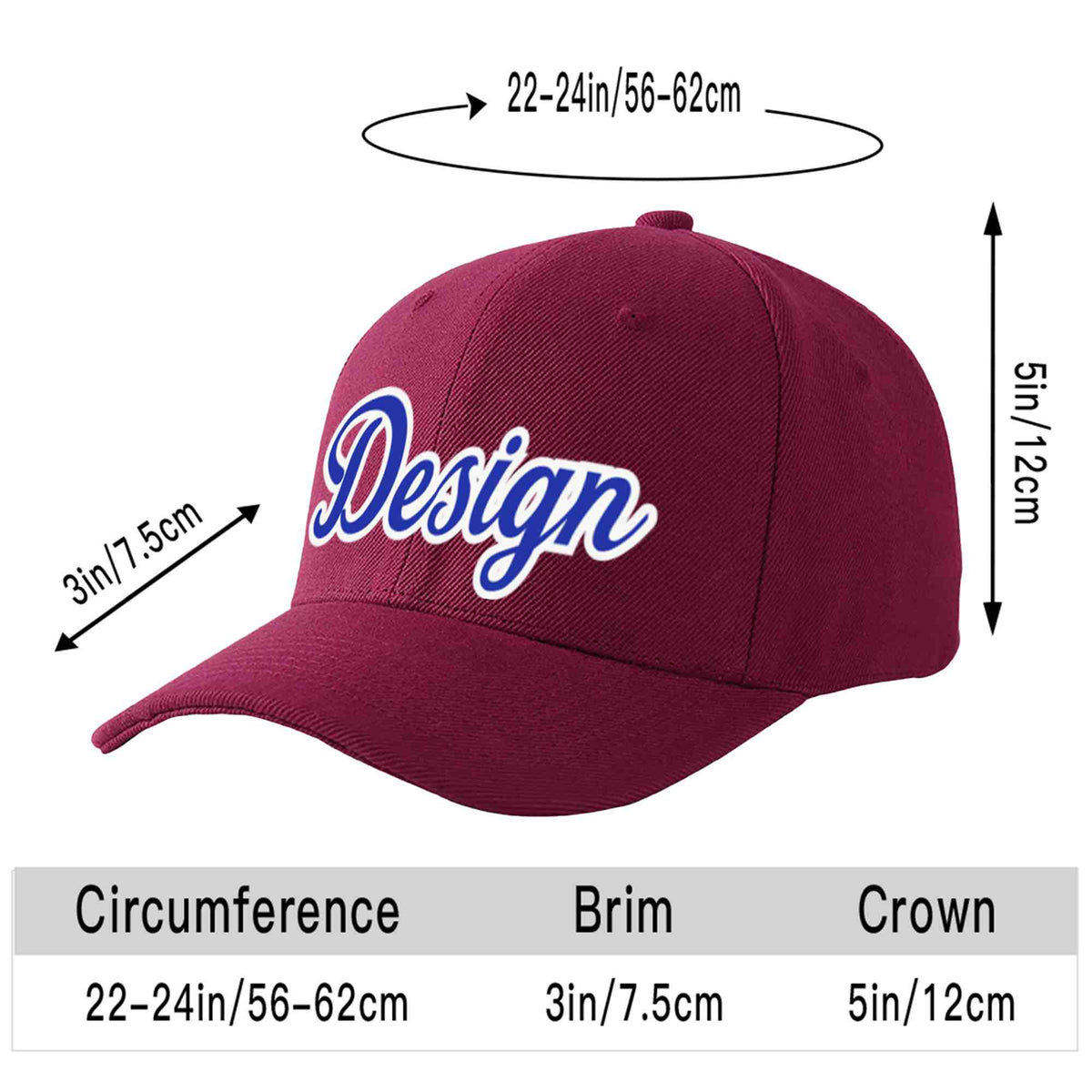 Custom Red Wine Royal-White Curved Eaves Sport Design Baseball Cap