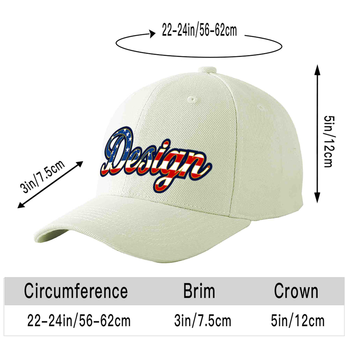 Custom Cream Vintage USA Flag-Gold Curved Eaves Sport Design Baseball Cap