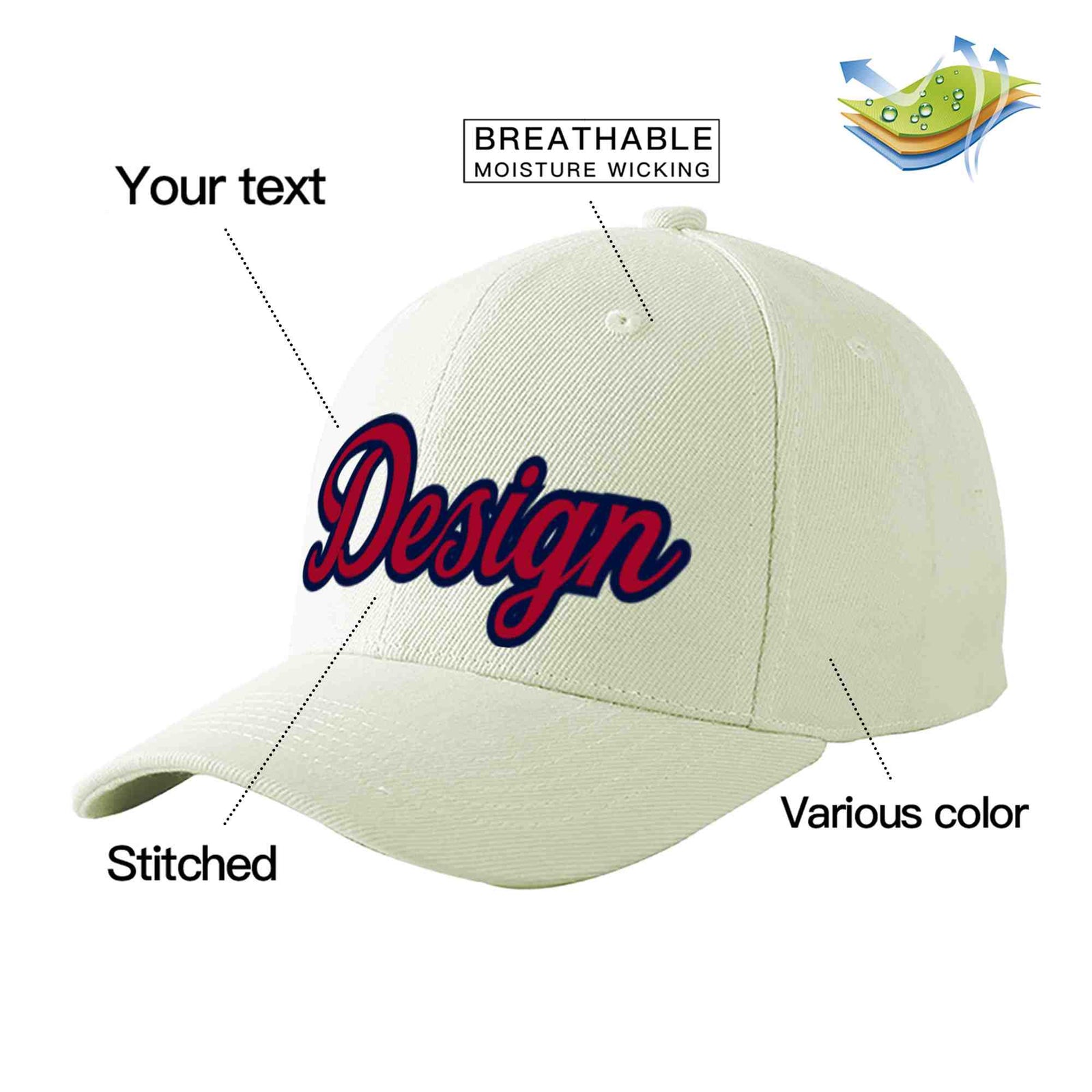 Custom Cream Red-Navy Curved Eaves Sport Design Baseball Cap
