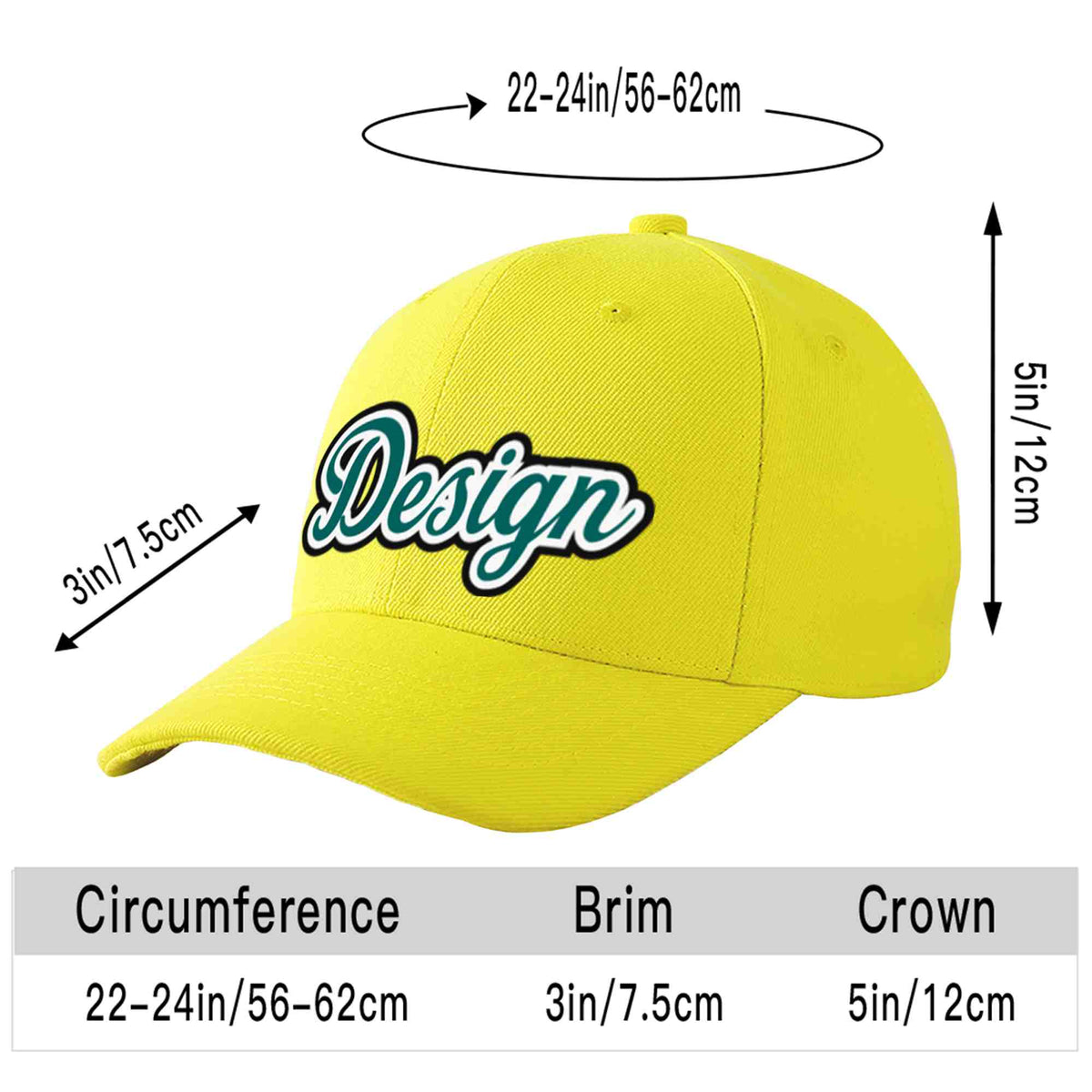 Custom Yellow Aqua-White Curved Eaves Sport Design Baseball Cap
