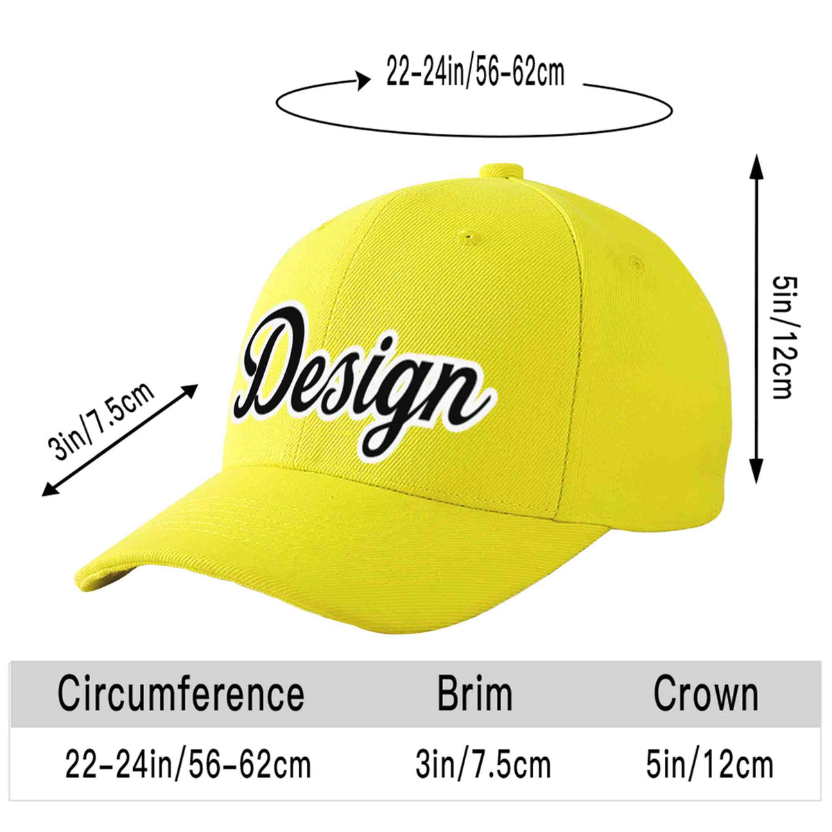 Custom Yellow Black-White Curved Eaves Sport Design Baseball Cap