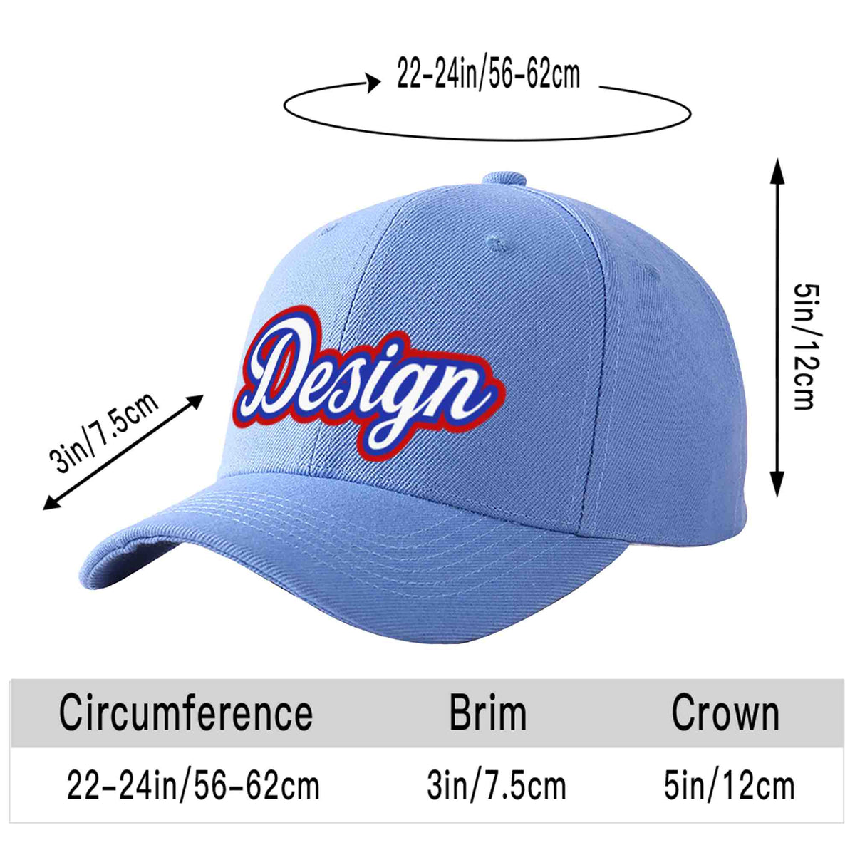 Custom Sky Blue White-Royal Curved Eaves Sport Design Baseball Cap