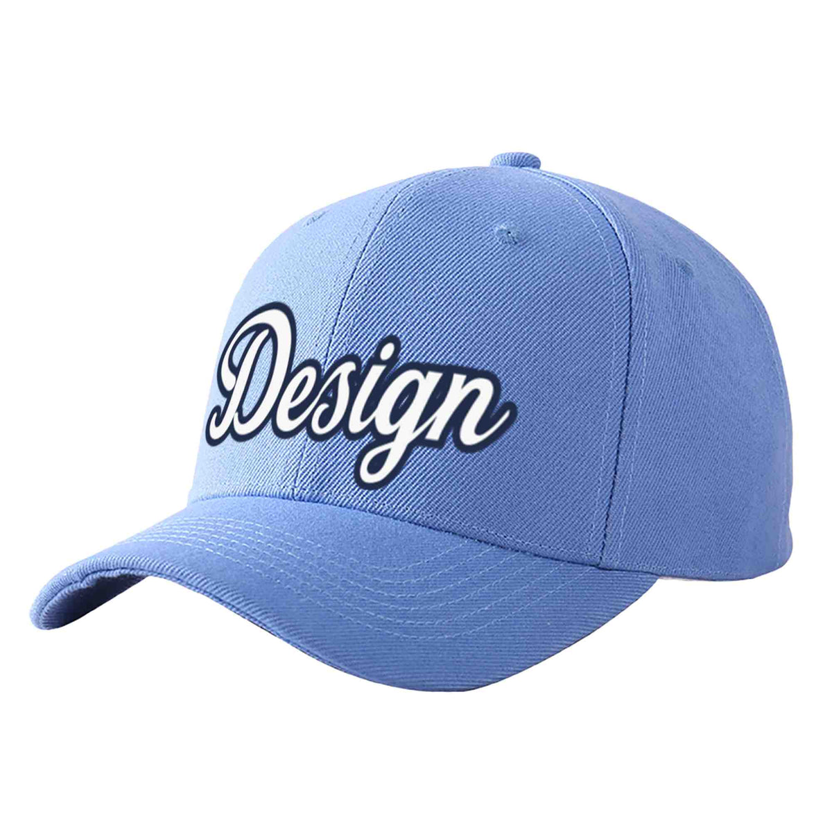 Custom Sky Blue White-Navy Curved Eaves Sport Design Baseball Cap