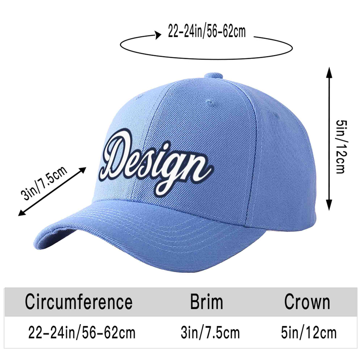 Custom Sky Blue White-Navy Curved Eaves Sport Design Baseball Cap