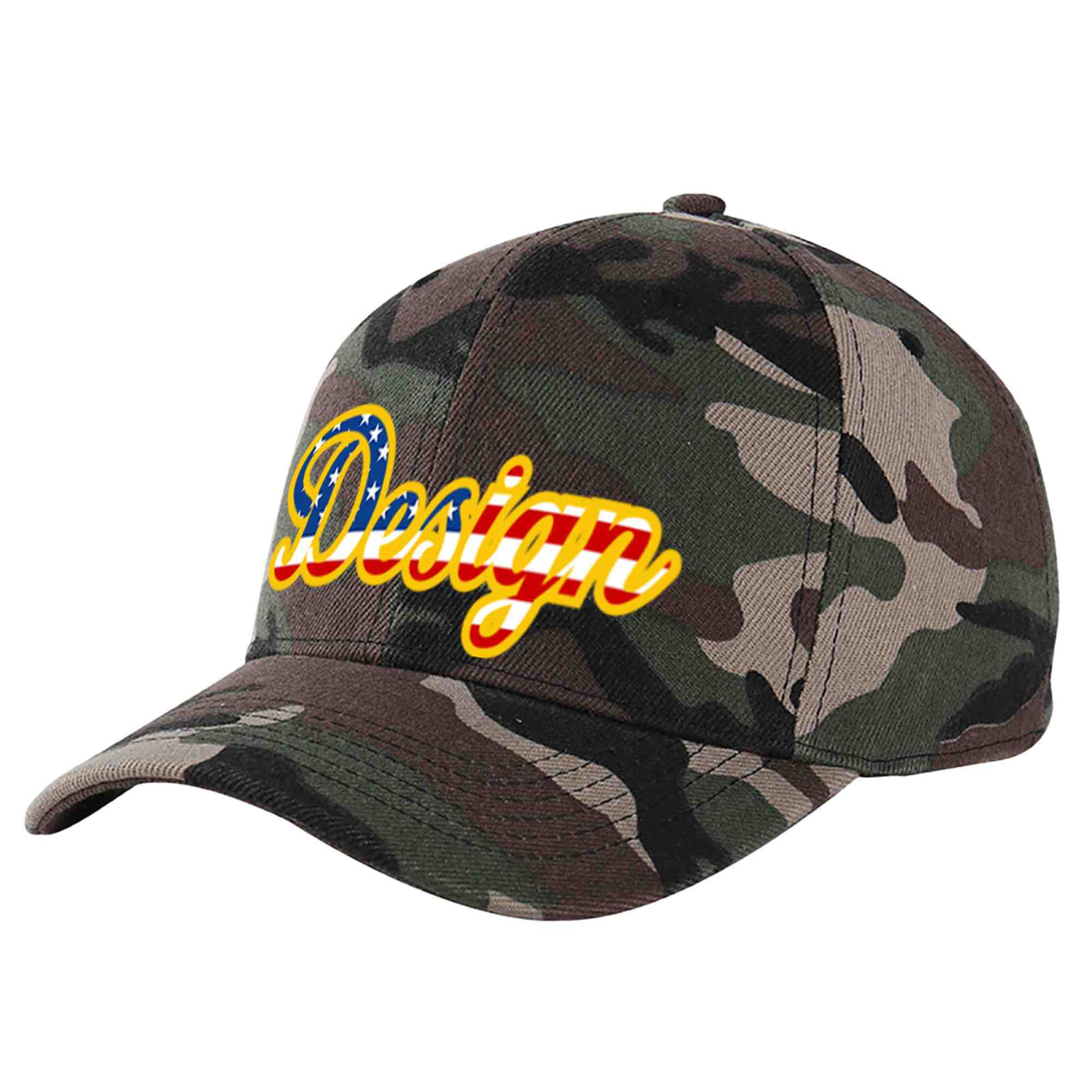 Custom Camo Vintage USA Flag-Gold Curved Eaves Sport Design Baseball Cap