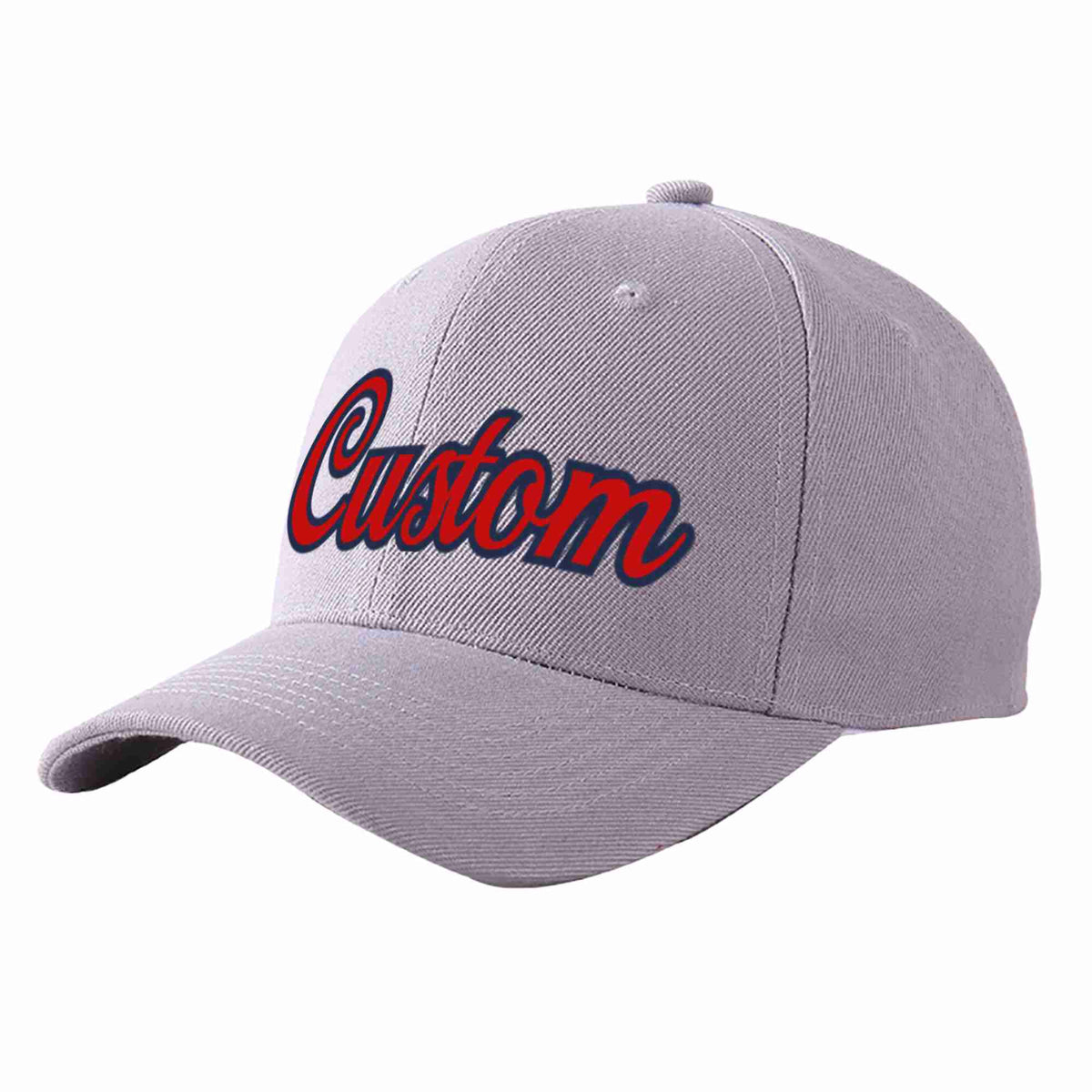 Custom Gray Red-Navy Curved Eaves Sport Baseball Cap Design for Men/Women/Youth