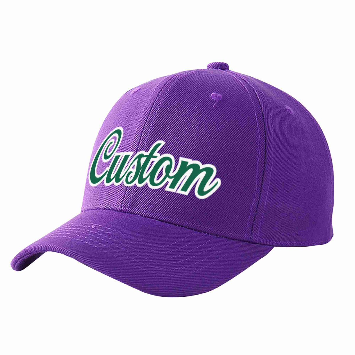 Custom Purple Kelly Green-White Curved Eaves Sport Baseball Cap Design for Men/Women/Youth