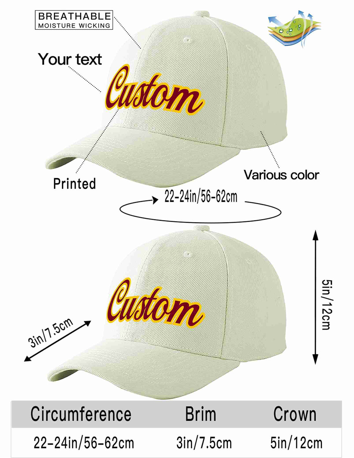 Custom Cream Crimson-Gold Curved Eaves Sport Baseball Cap Design for Men/Women/Youth