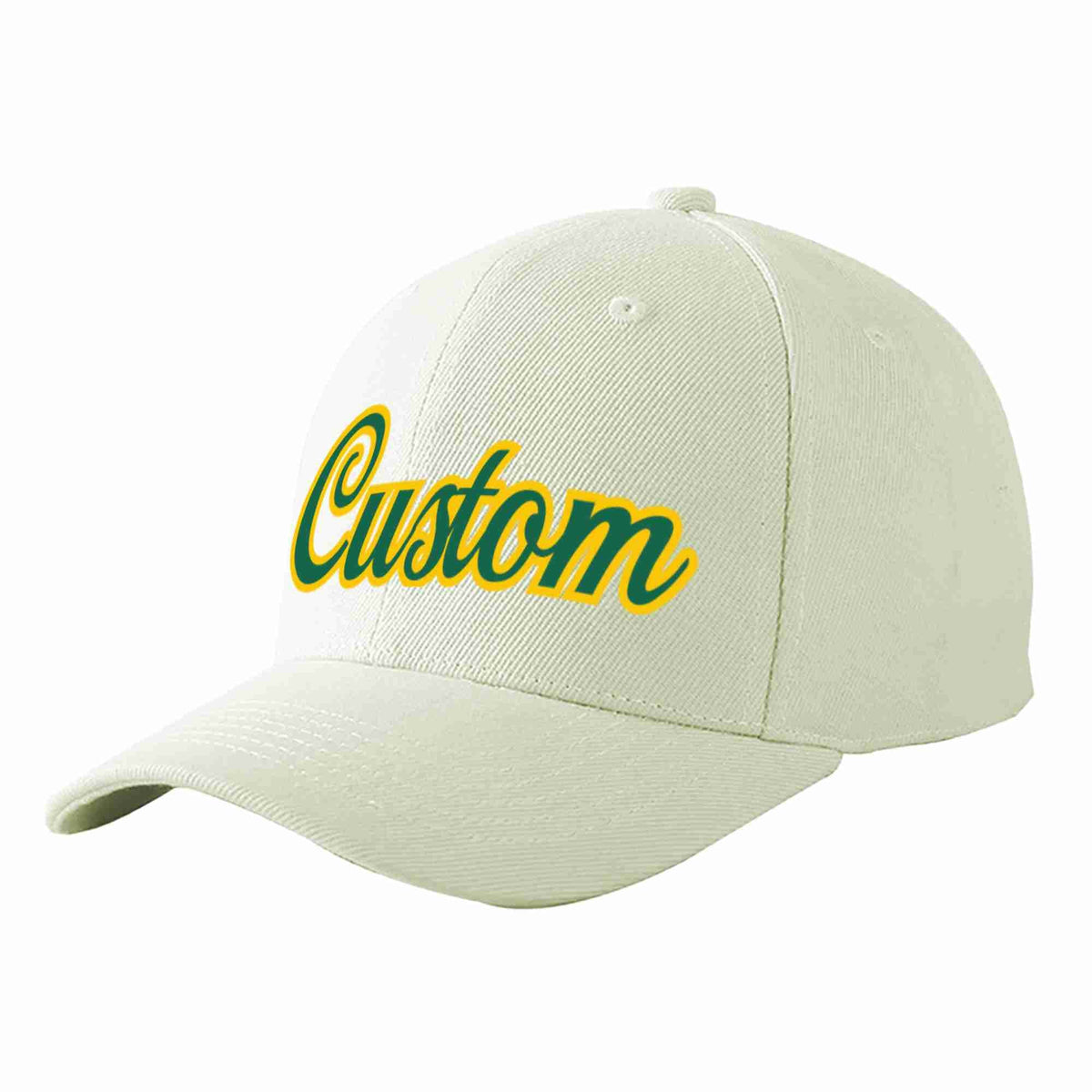 Custom Cream Kelly Green-Gold Curved Eaves Sport Baseball Cap Design for Men/Women/Youth