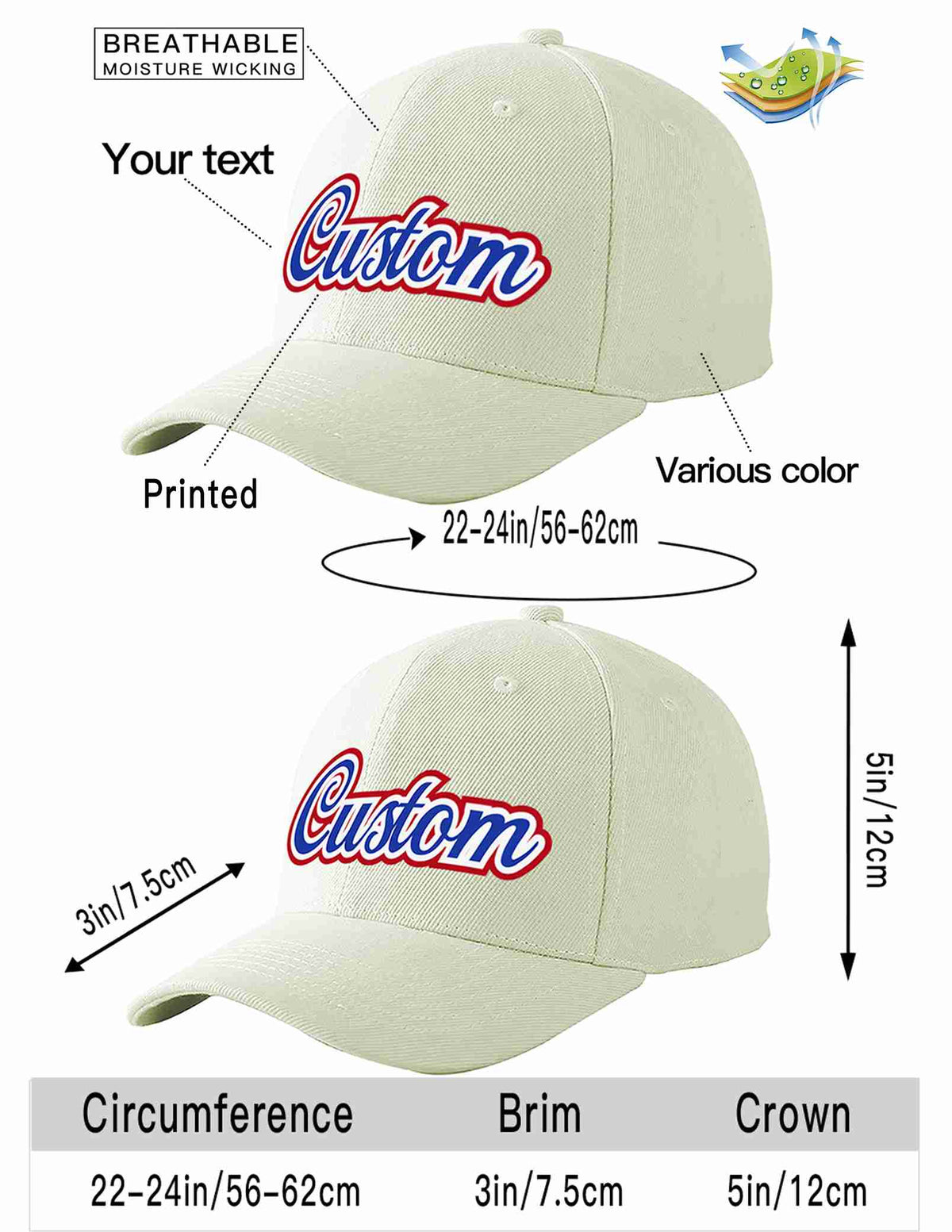 Custom Cream Royal-White Curved Eaves Sport Baseball Cap Design for Men/Women/Youth